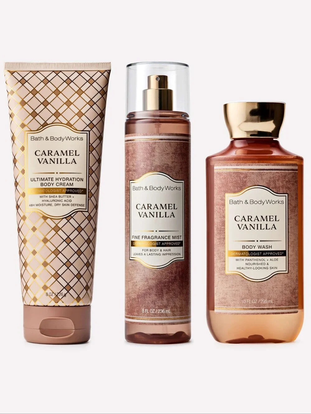 Bath & Body Works Caramel Vanilla 3 Piece Body Care Set NEW